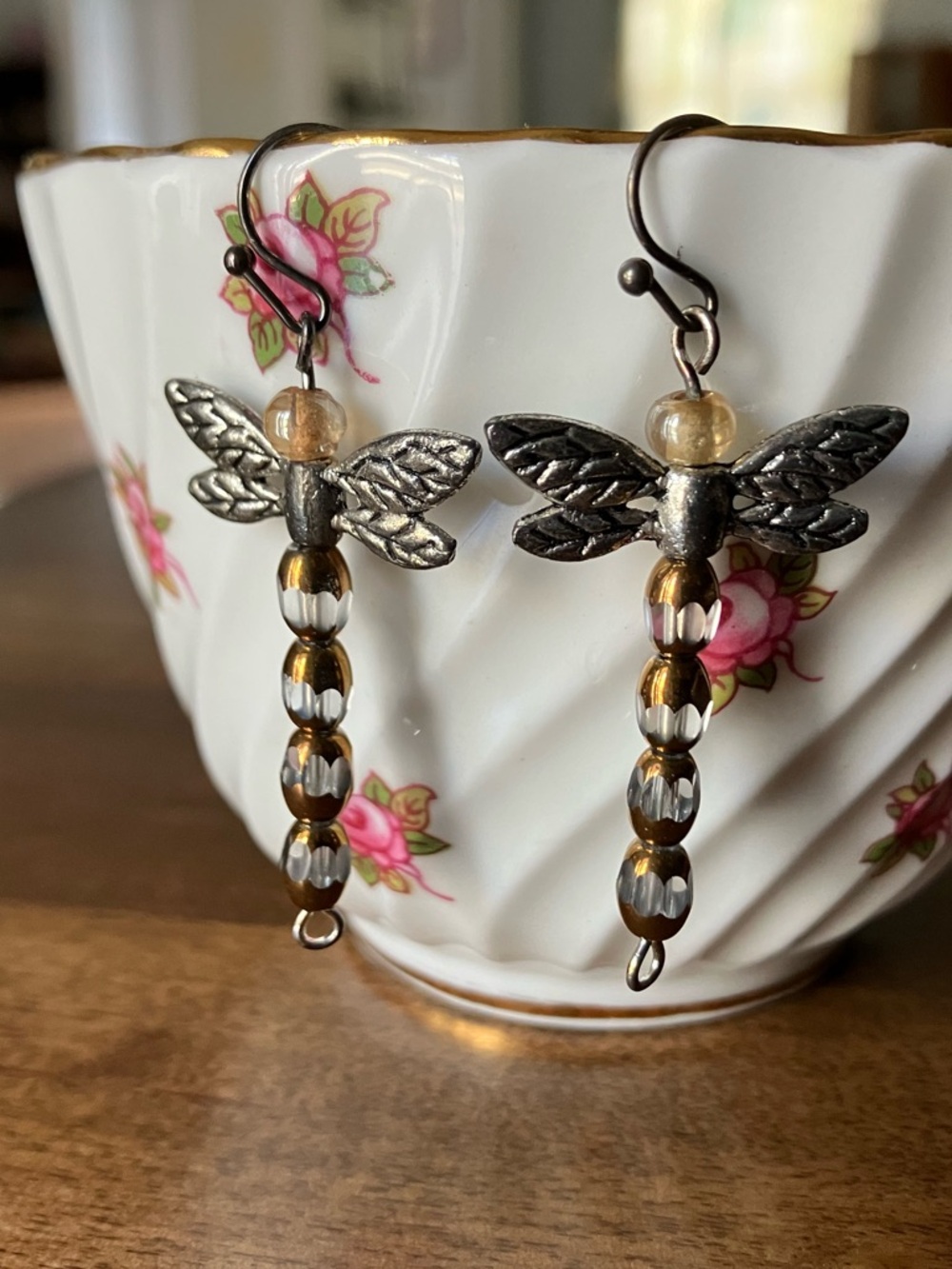 Dragonfly Dangle Earrings in Amber and Silver-BOGO Jewelry Sale